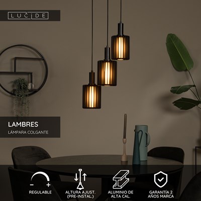 Lucide LAMBRES - Lámpara colgante - 3xE27 - Negro